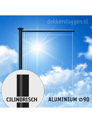 Fahnenmast mit nicht hissbaren Ausleger Zilindrisch Aluminium 6 oder 7 Meter Ø90 mm Schwarz RAL 9005