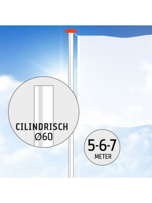 Fahnenmast Zilindrisch Aluminium 5, 6 oder 7 meter Ø60mm