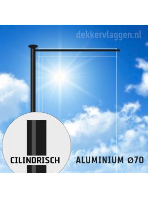 Fahnenmast mit nicht hissbaren Ausleger Zilindrisch Aluminium 6 oder 7 Meter Ø70 mm Schwarz RAL 9005